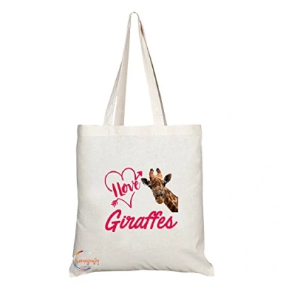 Image of Coralgraph Inc TB313 I Love Giraffe Novelty Present Gift Printed Eco Friendly Stylish Long Handled Tote Shoulder Bag