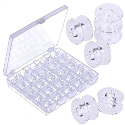 Image of JZK 25 pcs Sewing Machine bobbins spools for Brother Janome Singer Elna Babylock Kenmore, Transparent Plastic
