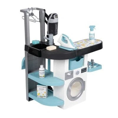 Image of Smoby Laundry Room Pretend Play Household Toy, Vacuum Cleaner and Washing Machine with Electronic Functions 17 Accessories