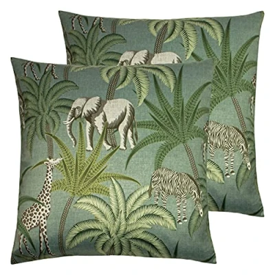 Image of Paoletti Jungle Parade Cushions (Twin Pack) Green Size 50 cm x