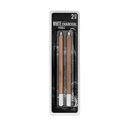 Image of 2Pcs White Charcoal Pencils Set Professional Sketch Highlight for Drawing Sketching Shading Blending Beginners and Artists