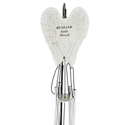 Image of Husband Sadly Missed Guardian Angel Wings Graveside Memorial Wind Chime