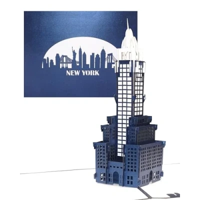 Image of 3D Pop Up Card New York Skyline &amp; Crysler Building as Souvenir Travel Voucher USA, America Invitation and Gift Packaging