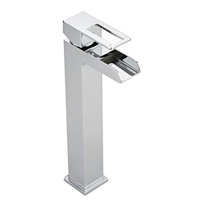 Image of Milano Parade Modern High Rise Waterfall Mono Bathroom Basin Mixer Tap Lever Handle Chrome