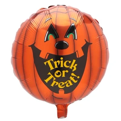 Image of Toyland® 18&quot; Pumpkin &#039;Trick or Treat&#039; Round Foil Helium Balloon Halloween Party Decorations