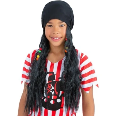 Image of Smiffys Pirate Bandana, with Attached Hair, Boys Fancy Dress, Child Dress Up Wigs