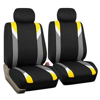 Image of FH GROUP Front Set Cloth Car Seat Covers for Low Back Seats with Removable Headrest, Universal Fit, Airbag Compatible Cover SUV, Sedan, Van, Yellow