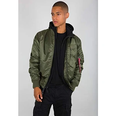 Image of Alpha Industries Men&#039;s MA 1 D Tec Bomber Jacket, DarkGreen/Black, Xx Large