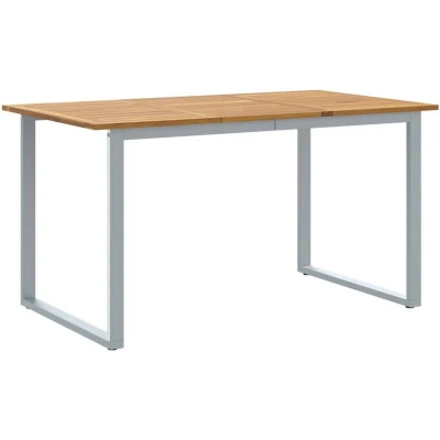 Image of vidaXL Outdoor Dining Table Grey 140x80x75 cm Steel&amp;Solid Wood Acacia