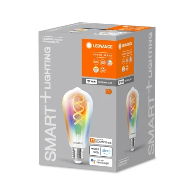 Image of LEDVANCE Smart WiFi E60D 6W/827 230V FIL RGBW E27 4X1 LEDV, Lead Free Glass, 4.8 W