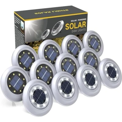 Image of Torchtree 2023 Upgraded Solar Lights Outdoor Garden, Ground Lights, Disk Decking Powered for Lawn Pathway Yard Landscape Walkway（12 Pack Bright White