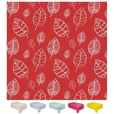 Image of Home Direct Rectangular Oilcloth PVC Wipe Clean Tablecloth 140cm x 180cm 55x70 Leaves Red