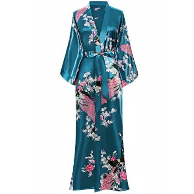 Image of BABEYOND Kimono Dressing Gown Peacock Robe For Women Wedding Girl&#039;s Bonding Party Pyjamas 135cm Long (Turquoise)(Size: free size)