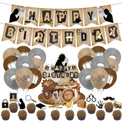 Image of Detective Party Decorations Top Secret Birthday Supplies Includes Banner Cake Topper Cupcake Toppers Balloons for Mystery