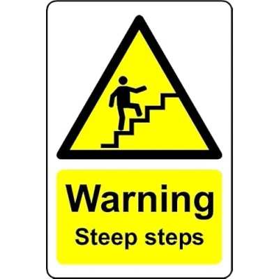Image of Warning steep steps safety sign 1mm Plastic (100mm x 150mm)