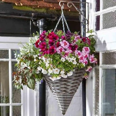 Image of Garden Mile 14in Pinto Hanging Basket Outdoor Durable Pre Lined Flower For Decorations, Balcony, Patio Planters Weatherproof Planter
