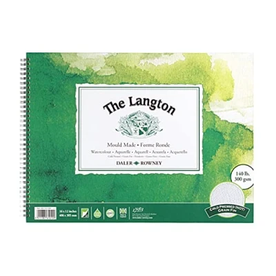 Image of Daler Rowney The Langton Cold Pressed Watercolour 300gsm 16 x 12in Natural White Paper in a Spiral Pad, Acid free, 12 Sheets, Ideal for Professional Artists