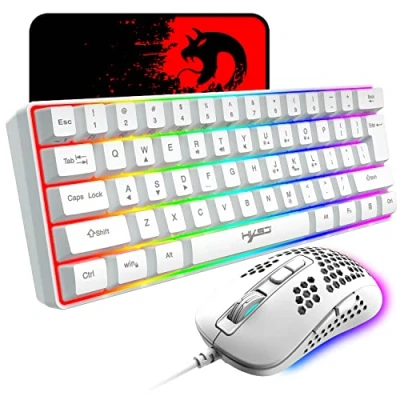 Image of KUIYN V700 60% Wired Gaming Keyboard and Mouse Combo, Mini 61 Keys 11 RGB Backlight Anti ghosting + Lightweight 383 Model O 2400 DPI Honeycomb Pad For Gamer PC/PS/Xbox