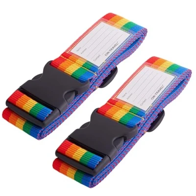 Image of OW Travel Personalised Luggage Straps for Suitcases (2 Pack Rainbow) Easy to Spot Sturdy Suitcase with labels. Strap Belt Bag Baggage. Case Belts