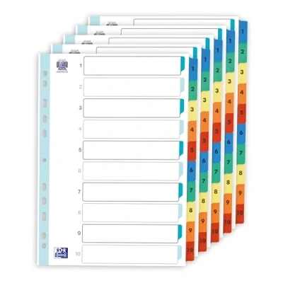 Image of Oxford 5 Pack A4 File Dividers, 10 Part Card Folder Dividers