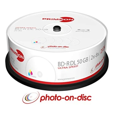 Image of Primeon BD R DL 50GB/2 8x Cake Box (25 Disc) Photo on Disc, Inkjet Full Size Printable Surface
