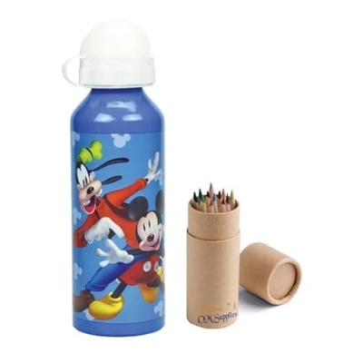 Image of OM SUPPLIES Mickey Characters Aluminium Sports Bottle 520ml Holiday, Back to School Water Drinking Kids Lunch Children Includes Half Size 12pcs (Mickey)