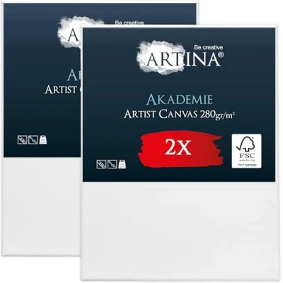 Image of Artina 2pcs Paint Canvas Set 40x50 cm FSC® for Painting 100% Cotton Stretcher Frame 280 g/m² Blank Canvases Art Acrylic, Watercolour &amp; Oil Plain Akademie
