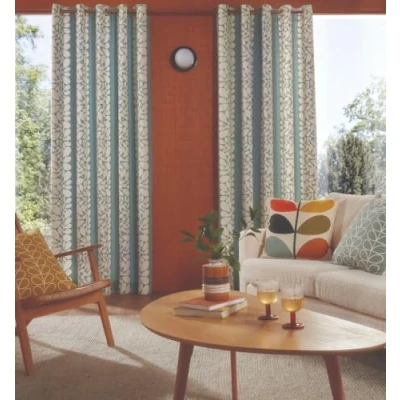 Image of Orla Kiely 1 Pair Sycamore Stripe Lined Eyelet Curtains Duckegg (66&quot; x 90&quot; (168cm 229cm))