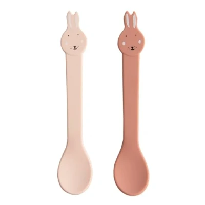 Image of Trixie Silicone Spoon 2 Pack Mrs. Rabbit Baby Feeding Set BPA Free, Soft Spoons for Toddlers Dishwasher Safe