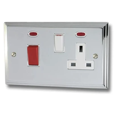 Image of G&amp;H VC29W Victorian Plate Polished Chrome 45 Amp DP Cooker Switch &amp; 13A Switched Socket