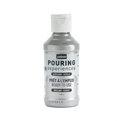 Image of Pebeo Pouring Experiences Ready to Use Premixed Acrylic Paint Ideal for Fluid Art, Silver, 118 ml (Pack of 1)
