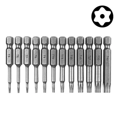 Image of Bestgle 12pcs T5 T40 Torx Head Screwdriver Bit Set 1/4 Inch Hex Shank Security Tamper Proof Magnetic Screw Driver Kit Tool, 50mm