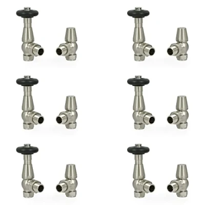 Image of Hot Flow Jordan Traditional Thermostatic Radiator Valve (Angled TRV) (Satin (Brushed) Nickel 6 Pack Bundle)