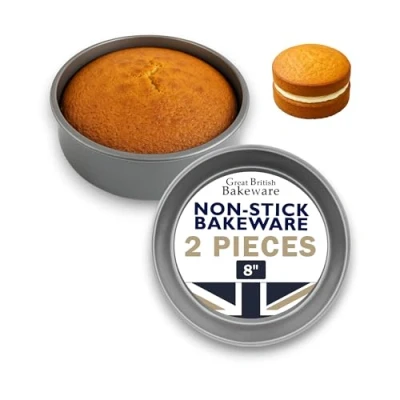 Image of Samuel Groves Victoria Sandwich Cake Tin 2 x Non Stick Fixed Base, UK Made, Tapered Deep 50mm (8&quot; Deep)