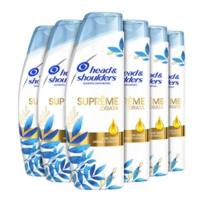Image of Head &amp; Shoulders Suprême Moisturizing Anti Dandruff Shampoo with Argan and Coconut Oils, for Moisturized Scalps Hair Up to 100% Free, 6 x 225 ml