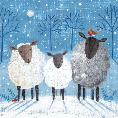 Image of Museums &amp; Galleries Pack of 8 Charity Christmas Cards from Bleatings, Sheep in Snow