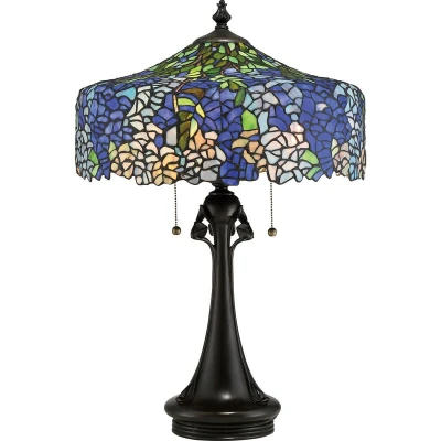 Image of Cobalt 1 Light Tiffany Table Lamp Bronze Finish, E27