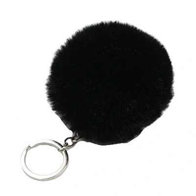 Image of PHILSP Fluffy Plush Pom Keychain Faux Fur Pompoms Ball Pendant Charm Bag Key Ring Black