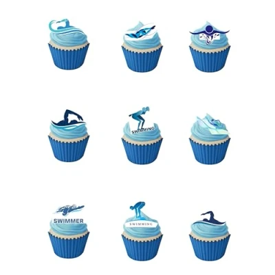 Image of 27 Stand Up Swimming Swimmer Themed Edible Wafer Paper Cake Toppers Decorations