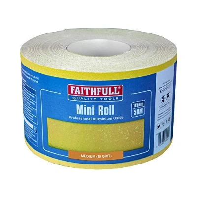 Image of Faithfull FAIAR11580Y 50M Medium (80 Grit) Sandpaper Roll Yellow (Std) 115mm x
