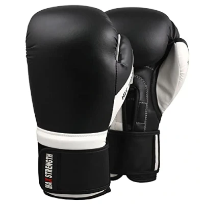Image of Boxing Gloves Kickboxing Punching Training Muay Thai UFC Fight Mitts MMA (Black/White (Plain), 6oz)