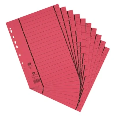 Image of Elba 06456RO Reference Dividers with Perforation Numbered 1 10 Lined Application Folder Set of 100 Red