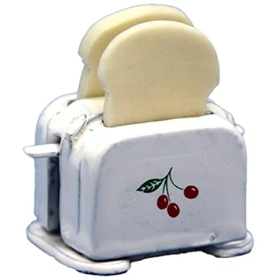 Image of Melody Jane Dolls House White Cherry Toaster &amp; Slices of Bread Miniature Kitchen Accessory