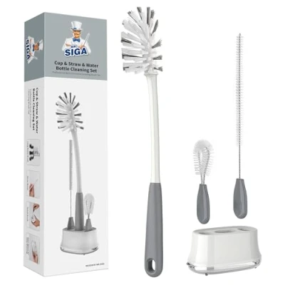 Image of MR.SIGA Water Bottle Brush Cleaning Set with Storage Holder, Brushes for Tumbler, Straw, Baby Bottles, Drinking Glasses