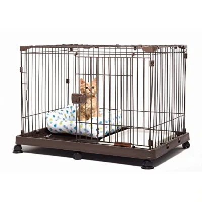 Image of Iris Ohyama Dog Pen, H65cm, with Lockable Door, Brown, Casters, Metal, Puppy Enclosure, for Rabbit Run, Indoor, Outdoor, Playpen dog, cat, rabbit, pet, Fence, easy assembly, STS 600TY