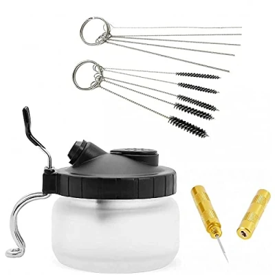 Image of ABEST 4 Set Airbrush Spray Gun Wash Cleaning Tools Needle Nozzle Brush Glass Pot Holder
