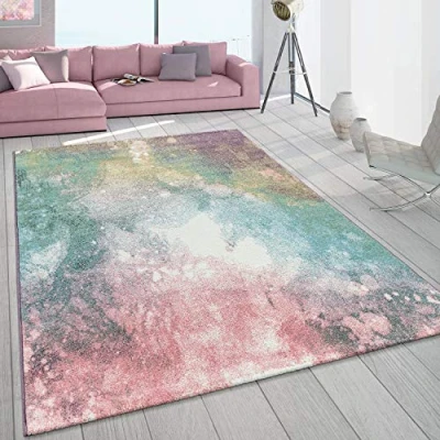Image of Paco Home Large Rug Colourful Pink Green Turquoise Pastel Colour Gradient Robust Short Pile, Size:60x100 cm