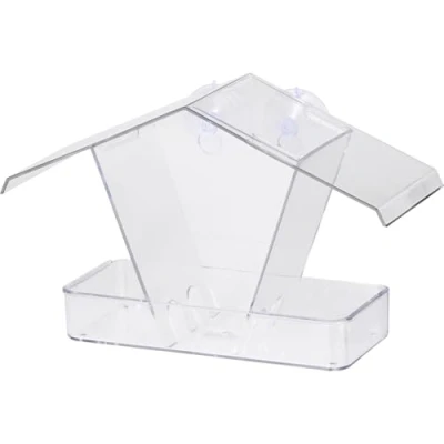 Image of Dobar 11503 Window birdhouse feed dispenser made of plastic, house station transparent to hang up, with suction cups, 24 x 9.6 15 cm