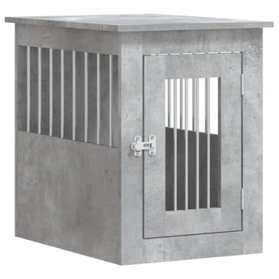 Image of vidaXL Dog Crate Furniture Dual Purpose Engineered Wood Cage and End Table in Concrete Grey With Lockable Door Smart Ventilation