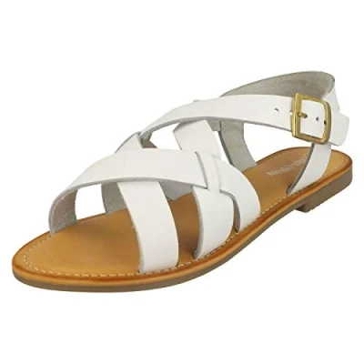 Image of Leather Collection Ladies Buckle Slingback Sandals F00229 White UK Size 6 EU 39 US 8